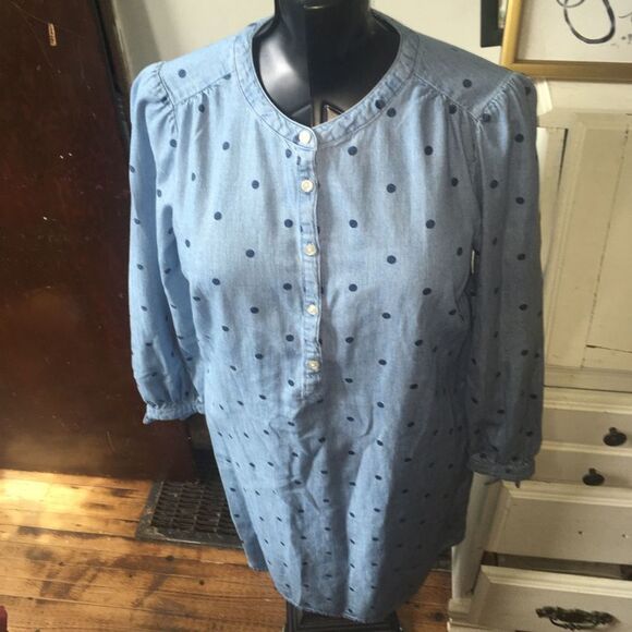 Old Navy denim 1/4 button flowy polka dot M tunic - Picture 1 of 5